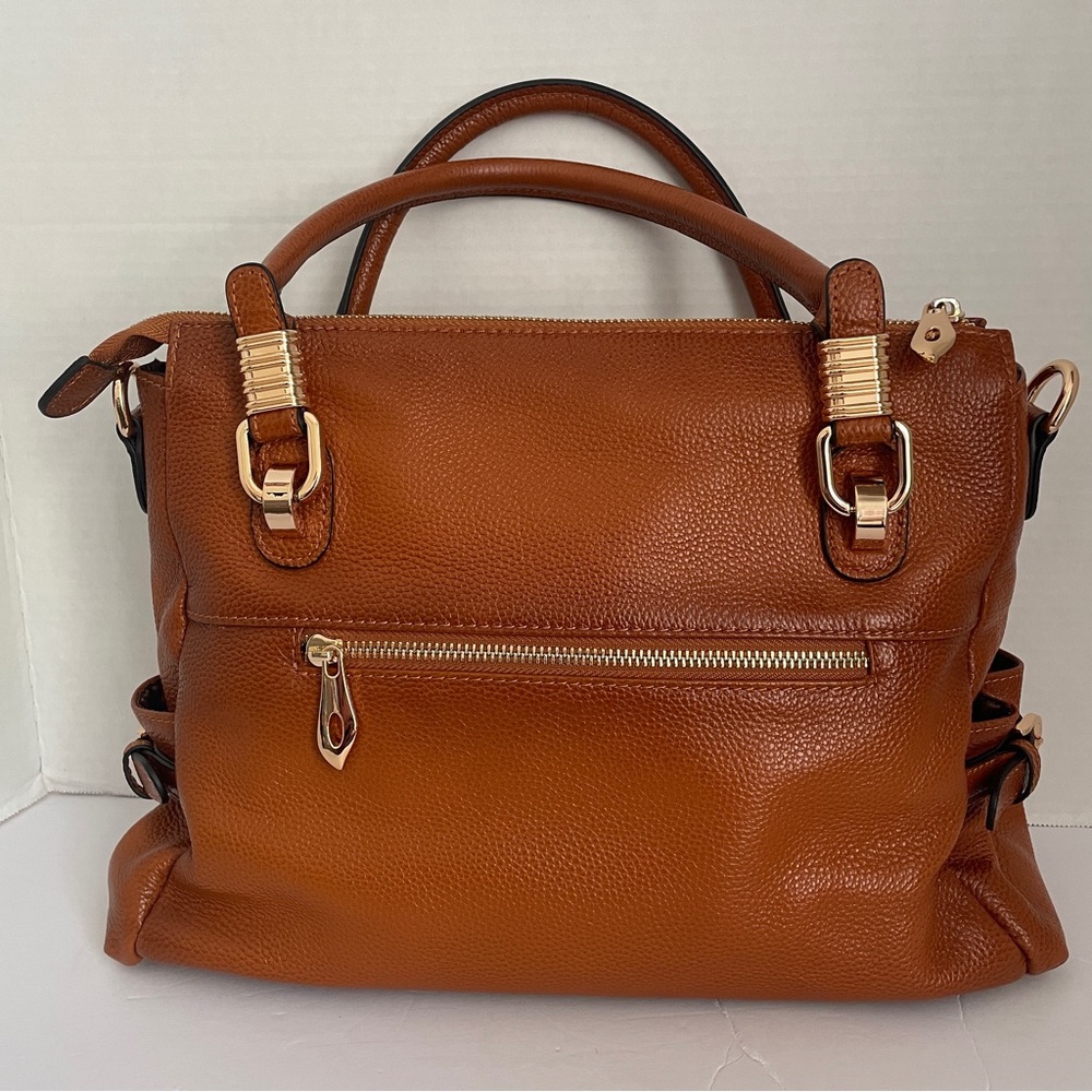 Used Kattee Tan Pebbled Genuine Leather Tote Bag Does not have shoulder strap